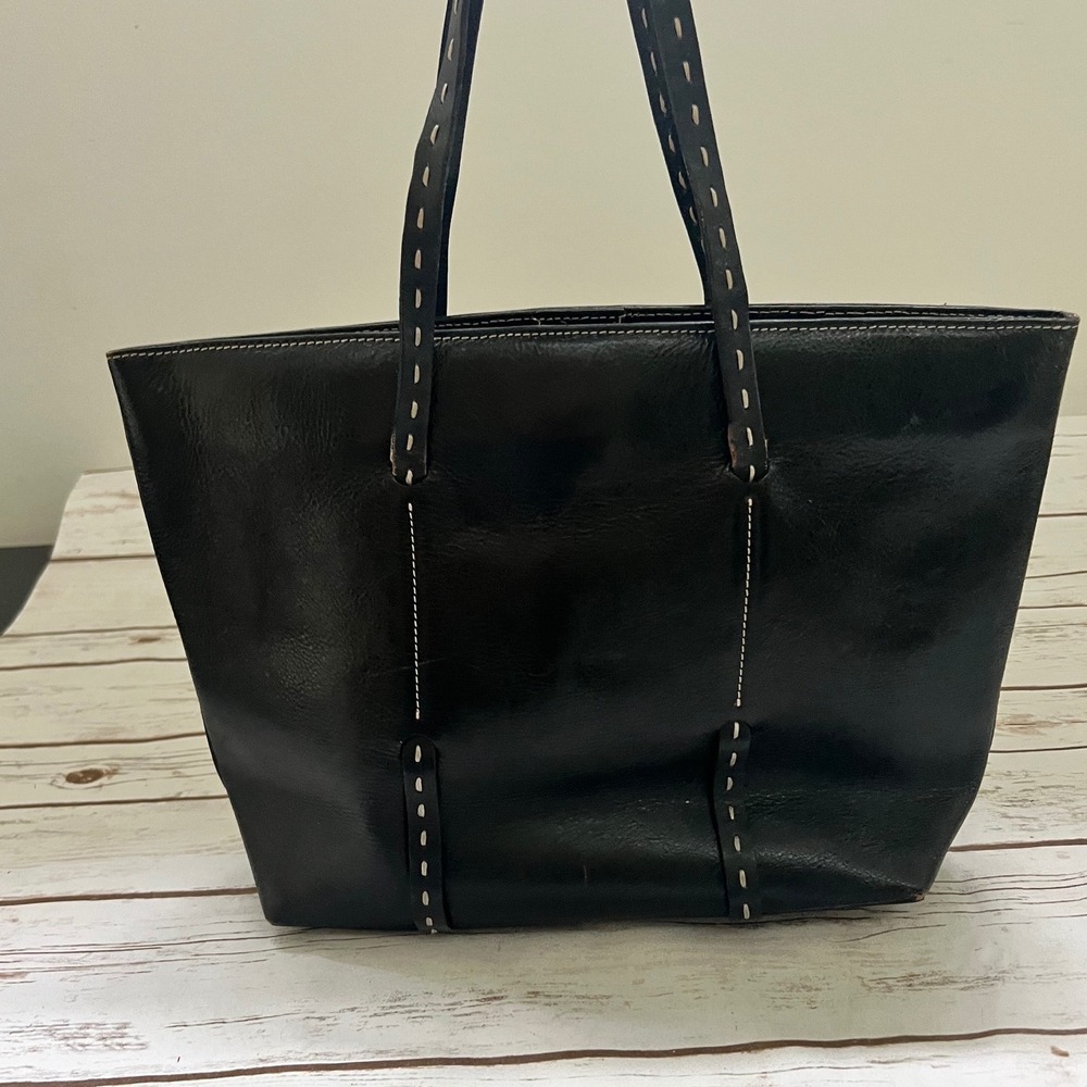 Wilsons Leather Tote Bag Black Contrast Stitch Shoulder Bag One Size